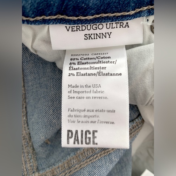 ❗️CLEAROUT❗️ NWT! PAIGE Blue Metallic Knee Patches VERDUGO ULTRA SKINNY JEANS 24 - Picture 10 of 10